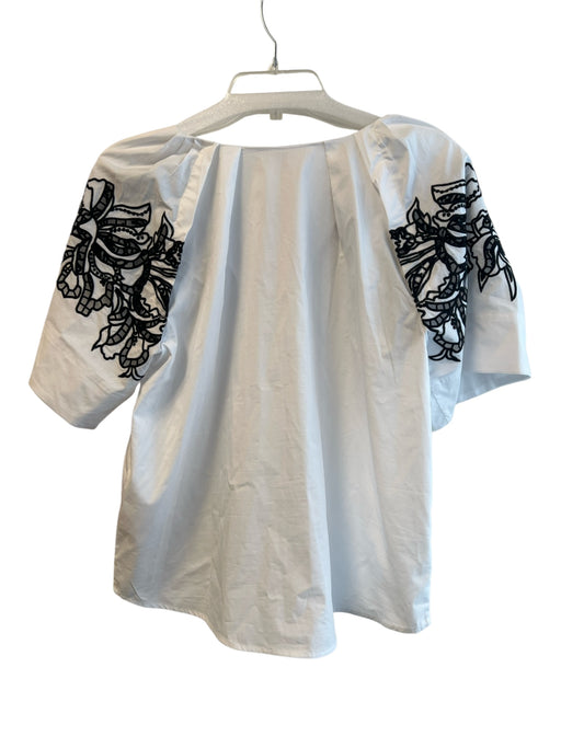 Philosophy Size Large White & Black Cotton Blend V Neck Embroidered Top White & Black / Large