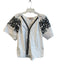 Philosophy Size Large White & Black Cotton Blend V Neck Embroidered Top White & Black / Large