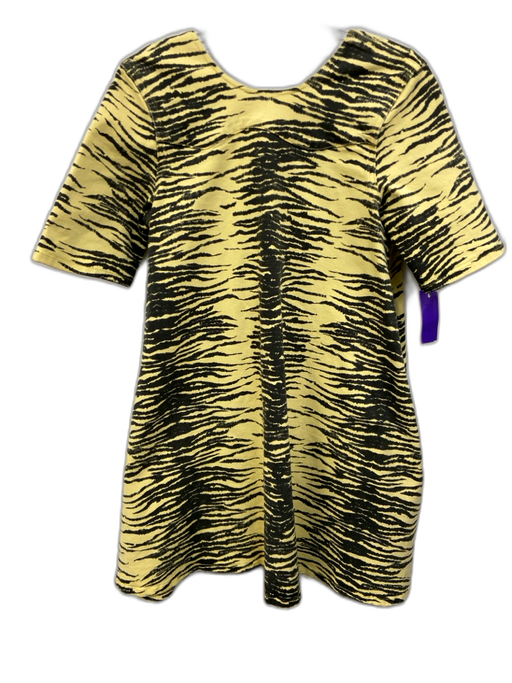 Ganni Size 36 Yellow & Black Cotton Denim Short Sleeve Animal Print Dress Yellow & Black / 36