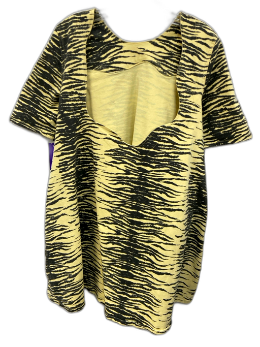 Ganni Size 36 Yellow & Black Cotton Denim Short Sleeve Animal Print Dress Yellow & Black / 36