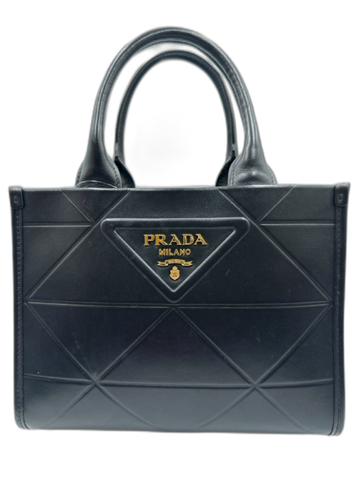 Prada Black Leather Logo Top Handle Strap Incl Certified by Entrupy Bag Black / Small