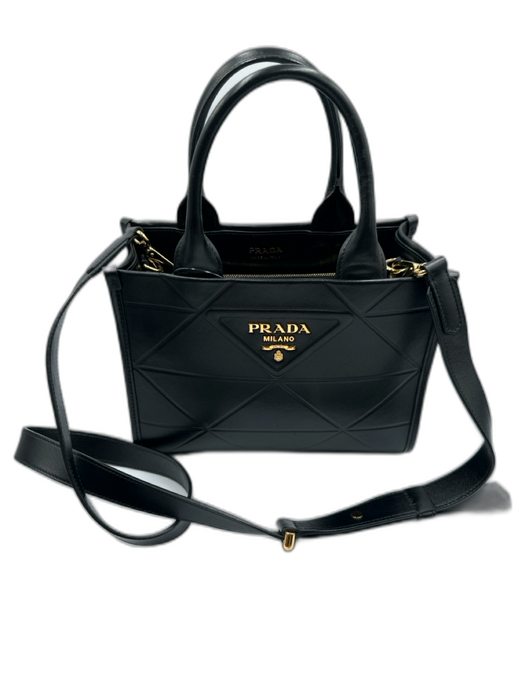 Prada Black Leather Logo Top Handle Strap Incl Certified by Entrupy Bag Black / Small