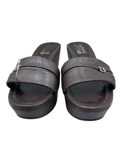 Salvatore Ferragamo Shoe Size 8 Dark Brown Leather Upper open toe Logo Sandals Dark Brown / 8