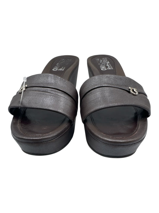 Salvatore Ferragamo Shoe Size 8 Dark Brown Leather Upper open toe Logo Sandals Dark Brown / 8
