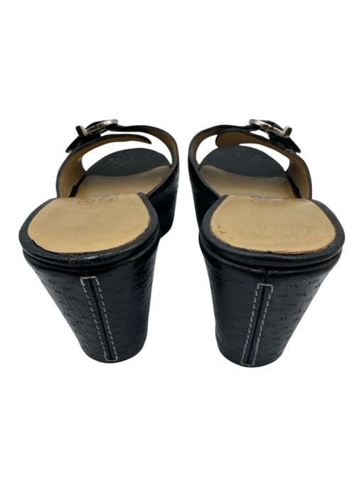 Salvatore Ferragamo Shoe Size 7.5 Black & Silver Pig Leather open toe Sandals Black & Silver / 7.5