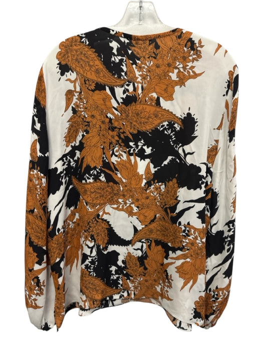 Kobi Halperin Size XXL Black, White, Orange Silk Long puff sleeve Split Neck Top Black, White, Orange / XXL