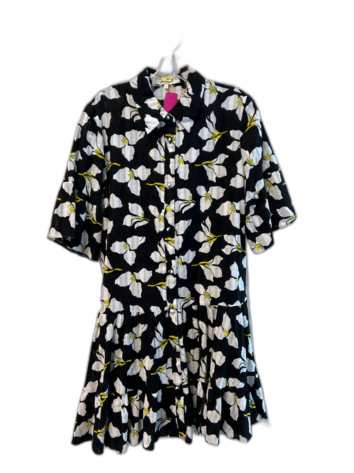 Diane Von Furstenberg Size M Black & Multi Cotton Collar Floral Below knee Dress Black & Multi / M