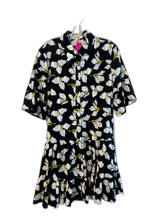Diane Von Furstenberg Size M Black & Multi Cotton Collar Floral Below knee Dress Black & Multi / M