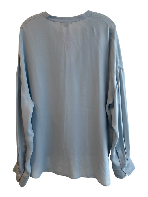 Vince Size XL Light Blue Silk Long Sleeve solid color V Neck Semi Sheer Top Light Blue / XL