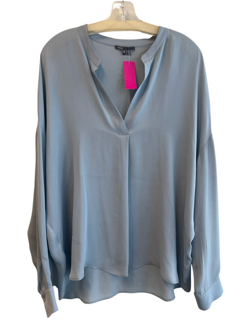 Vince Size XL Light Blue Silk Long Sleeve solid color V Neck Semi Sheer Top Light Blue / XL