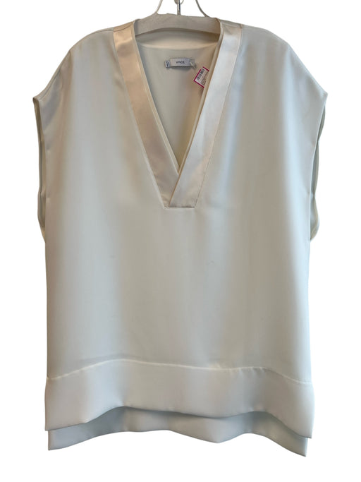 Vince Size L Cream Polyester V Neck Sleeveless Lined Side Slit Top Cream / L