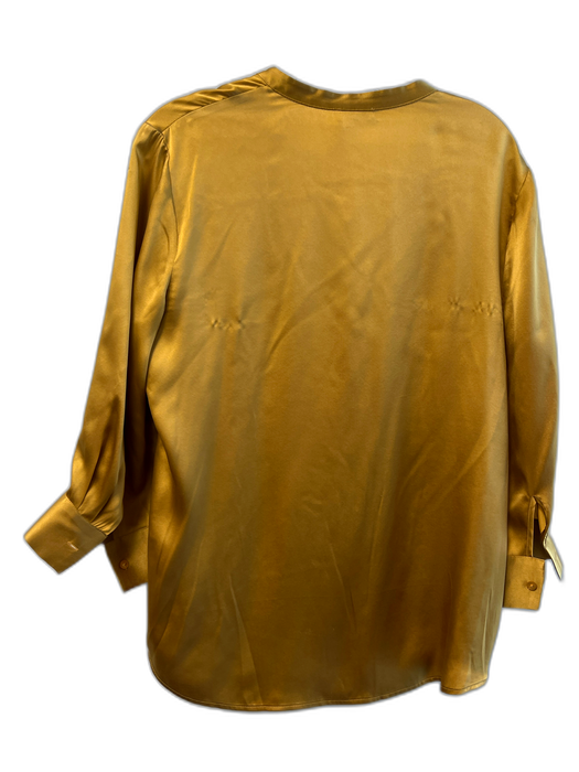 L'agence Size L Gold Silk Long Sleeve solid color V Neck Button Down Top Gold / L