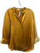 L'agence Size L Gold Silk Long Sleeve solid color V Neck Button Down Top Gold / L