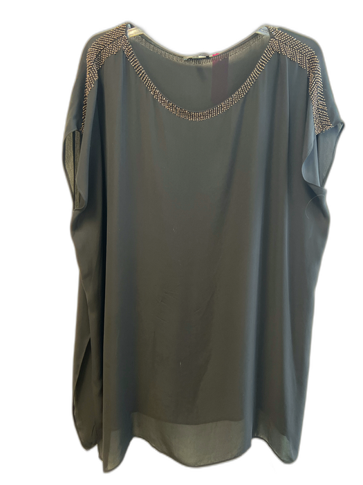 Eileen Fisher Size M Black Silk Boat Neck Semi Sheer Cap Sleeve Top Black / M
