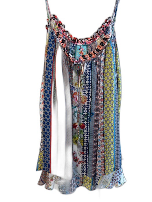 Johnny Was Size XL Multi Color Rayon Off Shoulder Abstract Print V Neck Top Multi Color / XL
