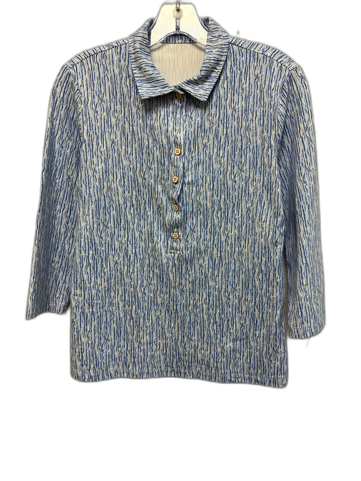 J. McLaughlin Size S Blue & White Spandex Blend 3/4 Sleeve Abstract Print Top Blue & White / S