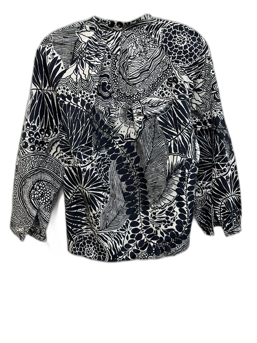 Ann Mashburn Size XS Navy Blue & White Cotton Long Sleeve Abstract Floral Top Navy Blue & White / XS