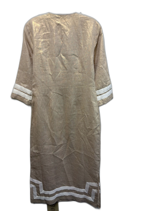 STS Sail to Sable Size XS Gold & White Linen Metallic 3/4 Sleeve Midi Dress Gold & White / XS