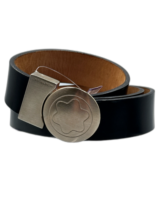 Mont Blanc Black Leather Solid Men's Belt Black