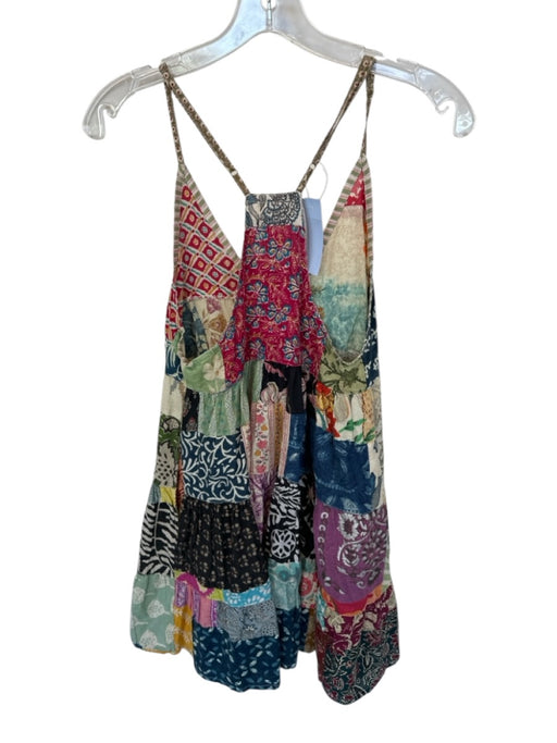 Paani Size S Multi Patchwork Floral design Spaghetti Strap V Neck Dress Multi / S