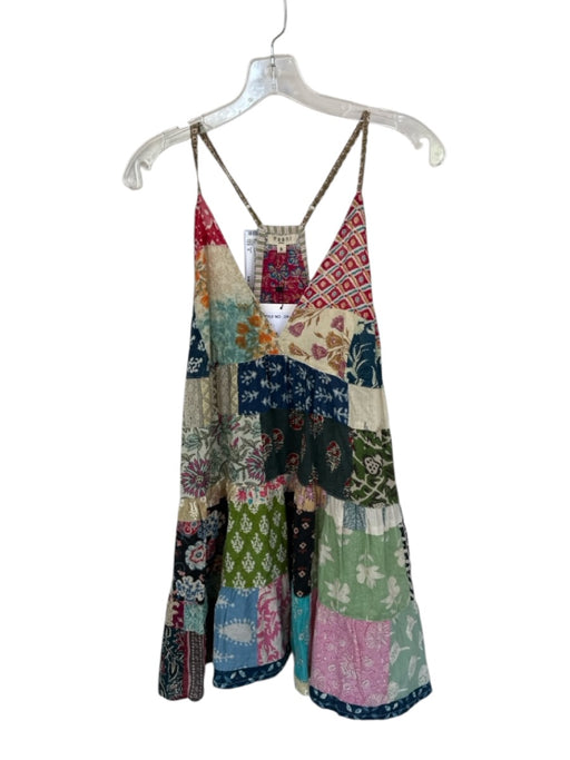 Paani Size S Multi Patchwork Floral design Spaghetti Strap V Neck Dress Multi / S