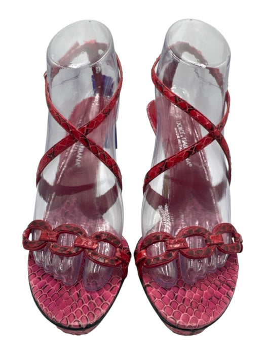 Dolce & Gabbana Shoe Size 38.5 Red & Black Leather Upper Snake Print Sandals Red & Black / 38.5