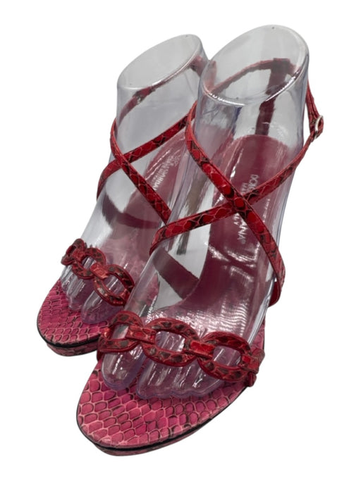 Dolce & Gabbana Shoe Size 38.5 Red & Black Leather Upper Snake Print Sandals Red & Black / 38.5