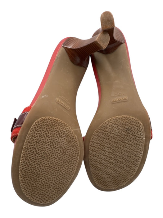 Coach Shoe Size 8 Mixed Reds Leather Upper Buckle Detail Suede Mule Sandals Mixed Reds / 8