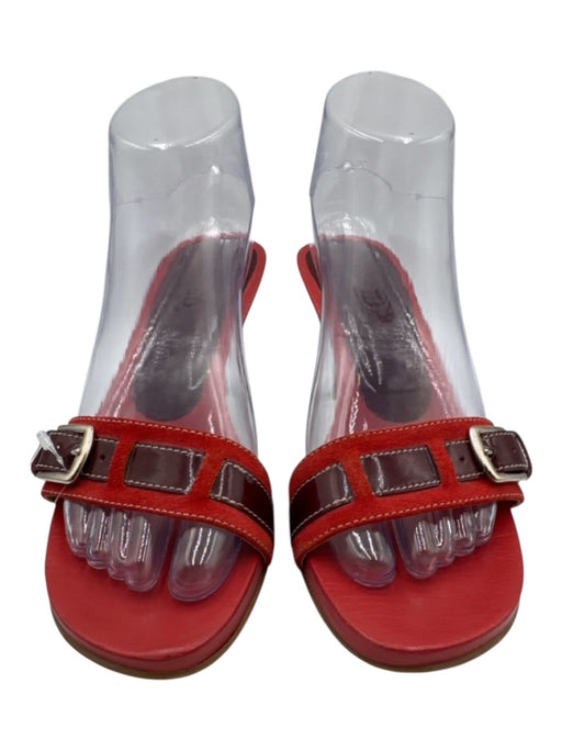 Coach Shoe Size 8 Mixed Reds Leather Upper Buckle Detail Suede Mule Sandals Mixed Reds / 8