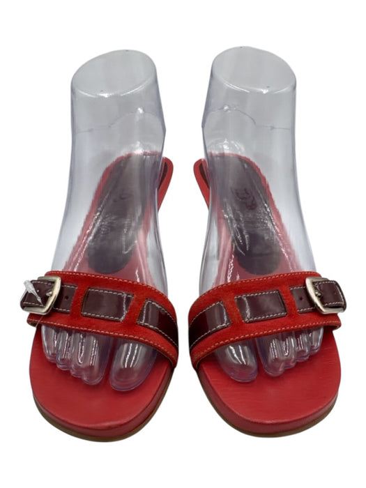 Coach Shoe Size 8 Mixed Reds Leather Upper Buckle Detail Suede Mule Sandals Mixed Reds / 8