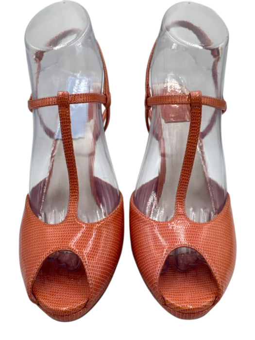 Dior Shoe Size 39 Peach Pink Leather Upper Lizard Embossed T Strap Sandals Peach Pink / 39