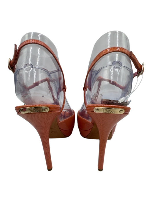 Dior Shoe Size 39 Peach Pink Leather Upper Lizard Embossed T Strap Sandals Peach Pink / 39