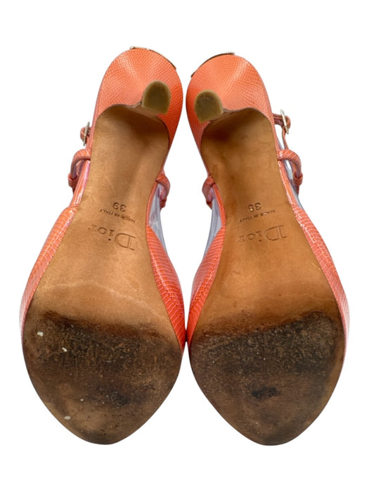 Dior Shoe Size 39 Peach Pink Leather Upper Lizard Embossed T Strap Sandals Peach Pink / 39