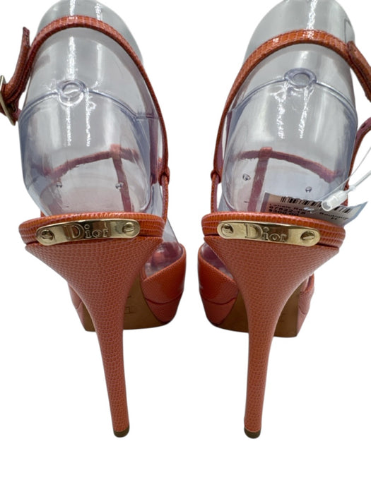 Dior Shoe Size 39 Peach Pink Leather Upper Lizard Embossed T Strap Sandals Peach Pink / 39