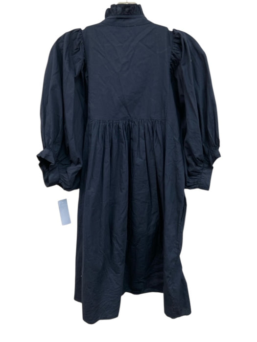 Never a Wallflower Size Medium Navy Blue Cotton Half Puff Sleeve V Neck Dress Navy Blue / Medium