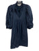 Never a Wallflower Size Medium Navy Blue Cotton Half Puff Sleeve V Neck Dress Navy Blue / Medium