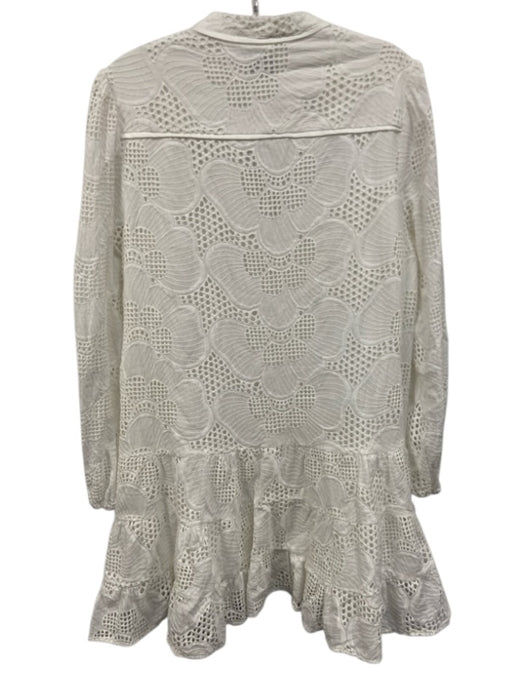 Milly Size 8 White Cotton Long Sleeve Floral Eyelet Split Neck Tiered Dress White / 8