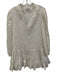 Milly Size 8 White Cotton Long Sleeve Floral Eyelet Split Neck Tiered Dress White / 8