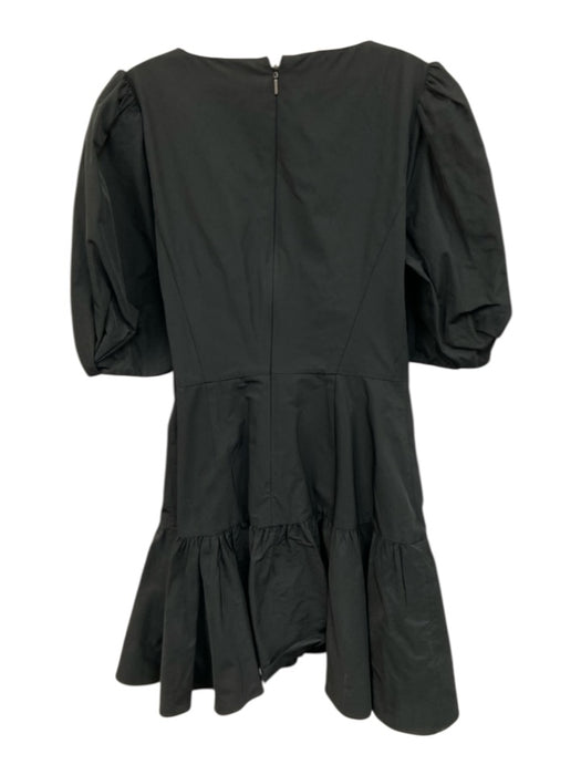 Rebecca Taylor Size 8 Black Polyester Short Puff Sleeve Twist Knot Ruched Dress Black / 8