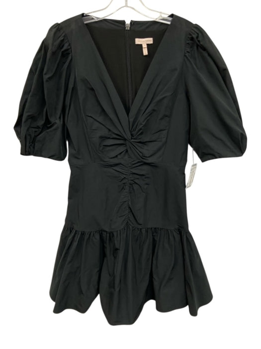 Rebecca Taylor Size 8 Black Polyester Short Puff Sleeve Twist Knot Ruched Dress Black / 8