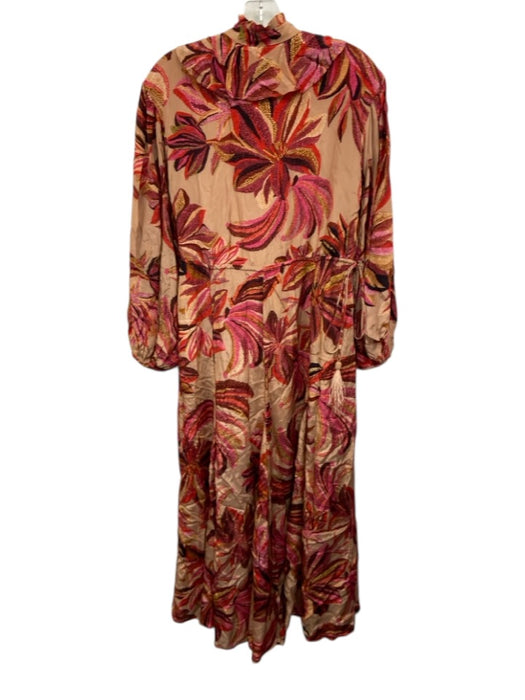 Farm Rio Size XS Pink, Red, Brown Viscose Long Sleeve Floral Ruffles Dress Pink, Red, Brown / XS