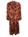 Farm Rio Size XS Pink, Red, Brown Viscose Long Sleeve Floral Ruffles Dress Pink, Red, Brown / XS