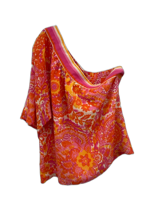Trina Turk Size S Orange & Purple Cotton & Linen One Shoulder Gathered Top Orange & Purple / S