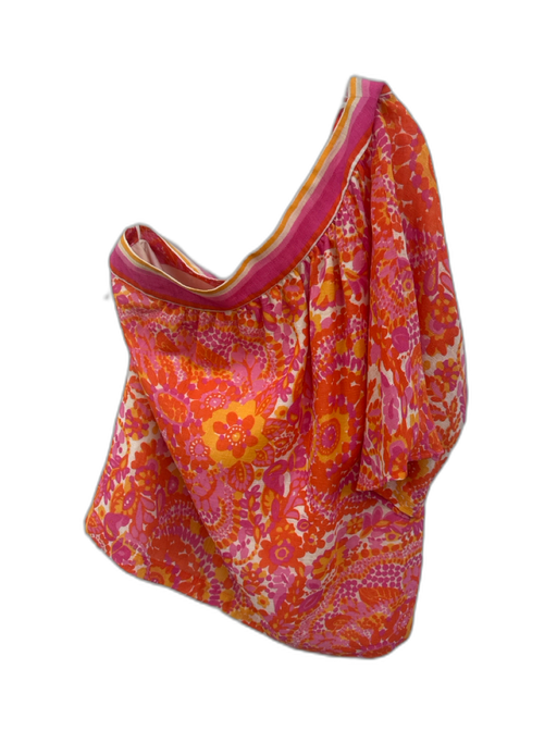 Trina Turk Size S Orange & Purple Cotton & Linen One Shoulder Gathered Top Orange & Purple / S