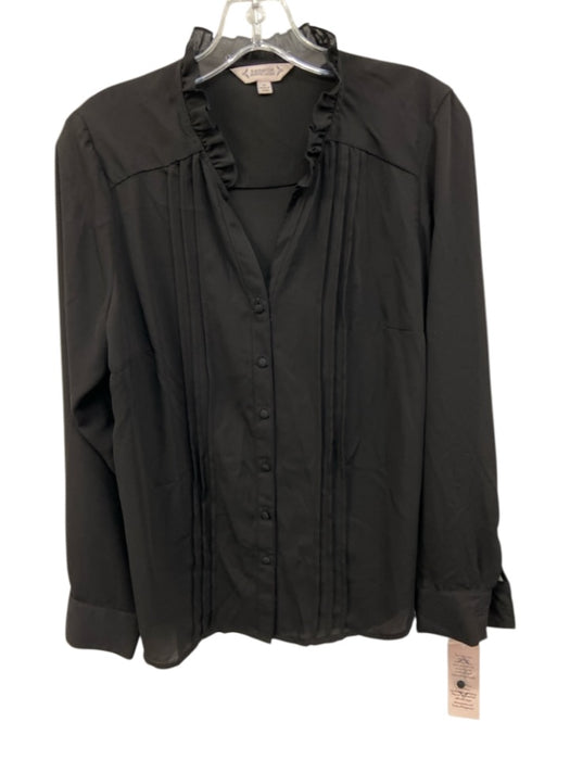 Nanette Lepore Size Medium Black Polyester Long Sleeve Button Front Pintuck Top Black / Medium