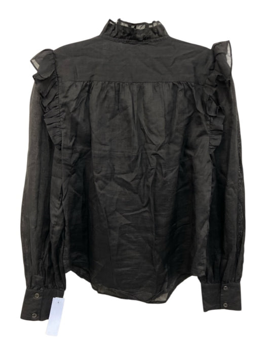Frame Size Medium Black Linen Long Sleeve Ruffles Button Front Top Black / Medium