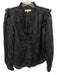 Frame Size Medium Black Linen Long Sleeve Ruffles Button Front Top Black / Medium