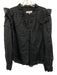 Frame Size Large Black Linen Long Sleeve Button Front Ruffles Top Black / Large