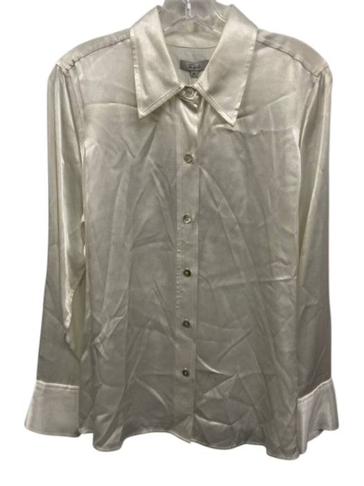 Rails Size Medium White Rayon Blend Long Sleeve Button Front Satin Collar Top White / Medium