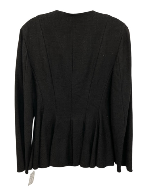 Theory Size 8 Black Viscose Blend Long Sleeve Tweed Zip Front Peplum Jacket Black / 8